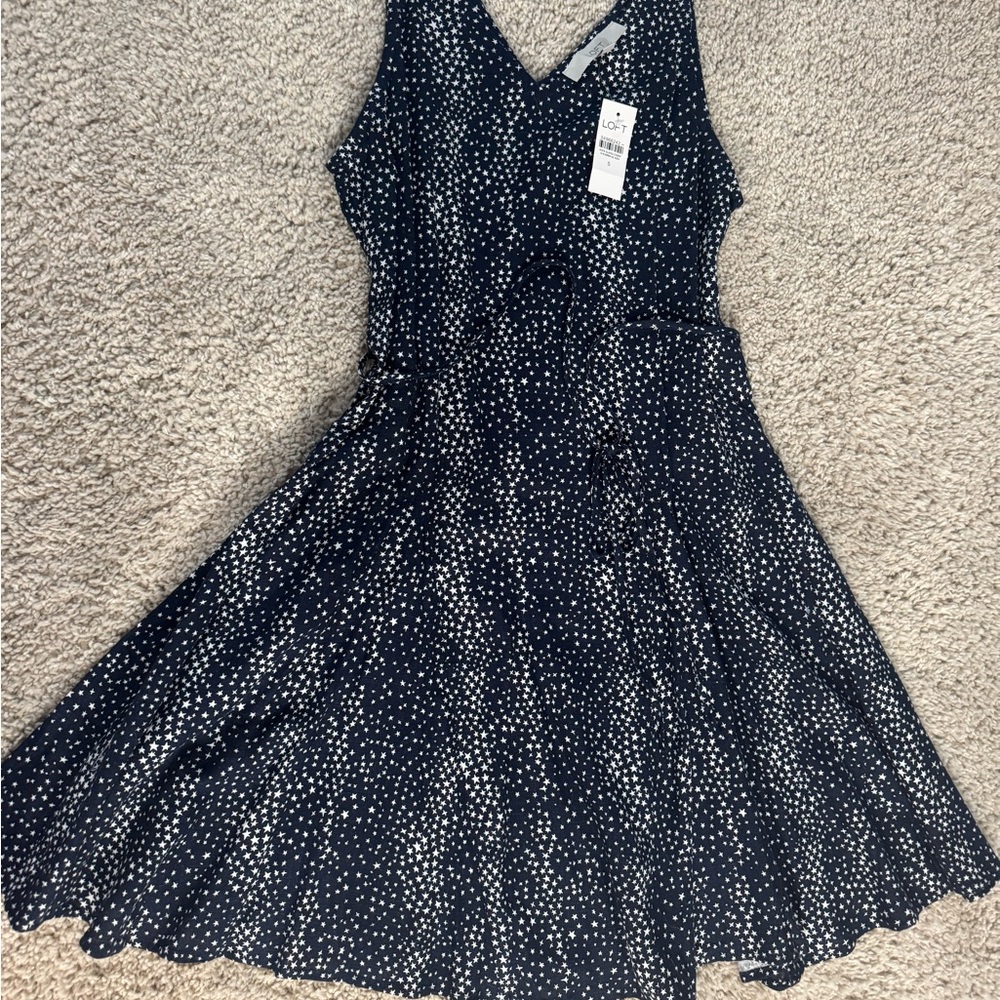 LOFT navy blue and White Star dress